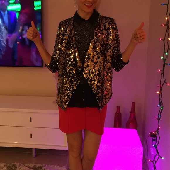 Free Press Gold Sequins Open Front Cropped Jacket - Picture 8 of 8